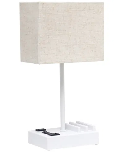 Simple Designs 15.3" Tall Modern Rectangular Multi-use 1 Light Bedside Table Desk Lamp With 2 Usb Ports And Chargin In White Beig