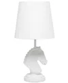 SIMPLE DESIGNS 17.25" TALL POLYRESIN DECORATIVE CHESS HORSE SHAPED BEDSIDE TABLE DESK LAMP WITH WHITE TAPERED FABRI