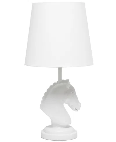 Simple Designs 17.25" Tall Polyresin Decorative Chess Horse Shaped Bedside Table Desk Lamp With White Tapered Fabri