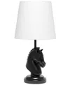 SIMPLE DESIGNS 17.25" TALL POLYRESIN DECORATIVE CHESS HORSE SHAPED BEDSIDE TABLE DESK LAMP WITH WHITE TAPERED FABRI