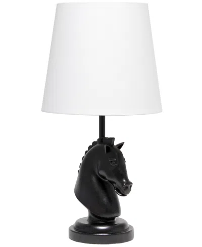 Simple Designs 17.25" Tall Polyresin Decorative Chess Horse Shaped Bedside Table Desk Lamp With White Tapered Fabri In Black