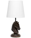 SIMPLE DESIGNS 17.25" TALL POLYRESIN DECORATIVE CHESS HORSE SHAPED BEDSIDE TABLE DESK LAMP WITH WHITE TAPERED FABRI