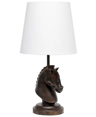 Simple Designs 17.25" Tall Polyresin Decorative Chess Horse Shaped Bedside Table Desk Lamp With White Tapered Fabri In Dark Bronz