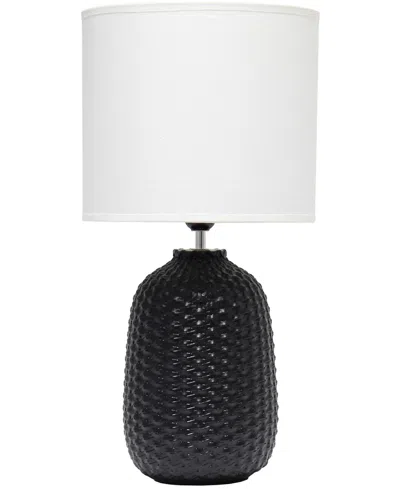 Simple Designs 20.4" Tall Traditional Ceramic Purled Texture Bedside Table Desk Lamp With White Fabric Drum Shade In Black