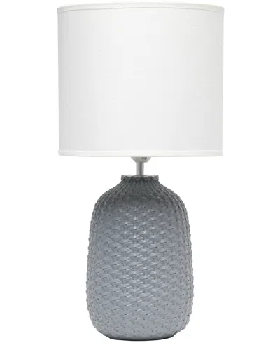 Simple Designs 20.4" Tall Traditional Ceramic Purled Texture Bedside Table Desk Lamp With White Fabric Drum Shade In Gray