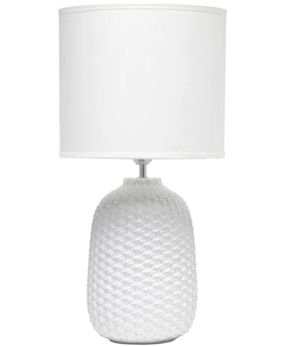 Simple Designs 20.4" Tall Traditional Ceramic Purled Texture Bedside Table Desk Lamp With White Fabric Drum Shade In Off White