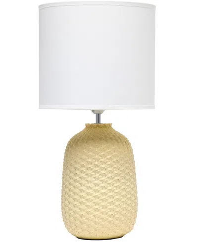 Simple Designs 20.4" Tall Traditional Ceramic Purled Texture Bedside Table Desk Lamp With White Fabric Drum Shade In Yellow