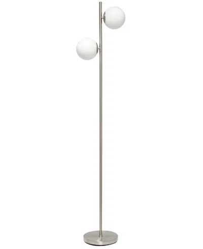 Simple Designs 66" Tall Mid Century Modern Standing Tree Floor Lamp With Dual White Glass Globe Shade In Brushed Nickel