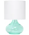 SIMPLE DESIGNS GLASS RAINDROP TABLE LAMP WITH FABRIC SHADE, GREEN WITH WHITE SHADE