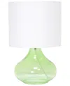 SIMPLE DESIGNS GLASS RAINDROP TABLE LAMP WITH FABRIC SHADE, GREEN WITH WHITE SHADE