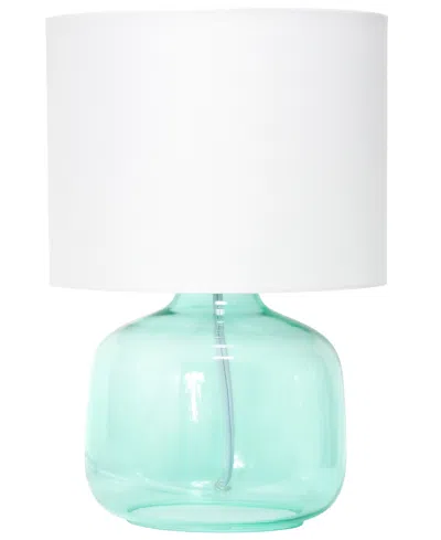 Simple Designs Glass Table Lamp With Fabric Shade, Green With White Shade In Aqua,white