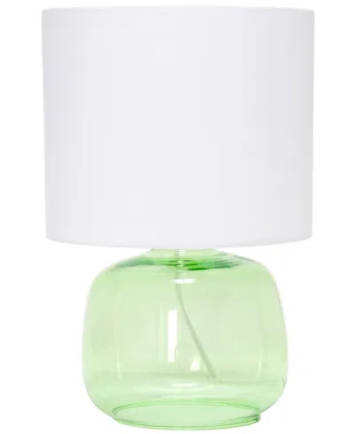 Simple Designs Glass Table Lamp With Fabric Shade, Green With White Shade In Multi
