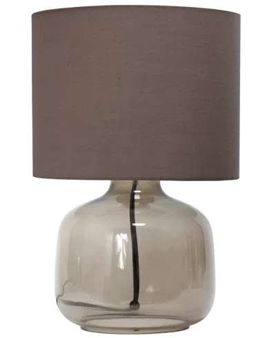 Simple Designs Glass Table Lamp With Fabric Shade, Green With White Shade In Smoke,gray