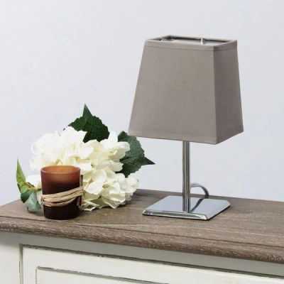 Simple Designs Mini Chrome Table Lamp With Squared Empire Fabric Shade
