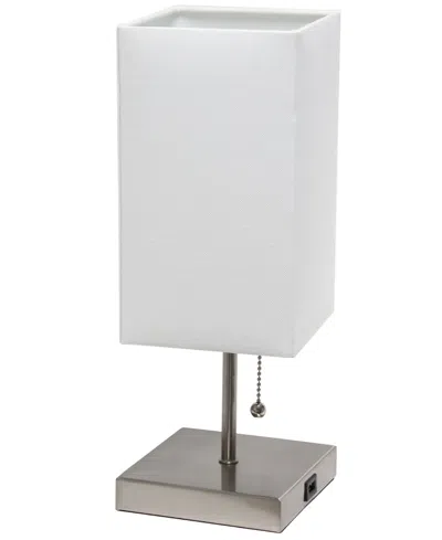 Simple Designs Petite Stick Lamp With Usb Charging Port And Shade In White Shade,white Base