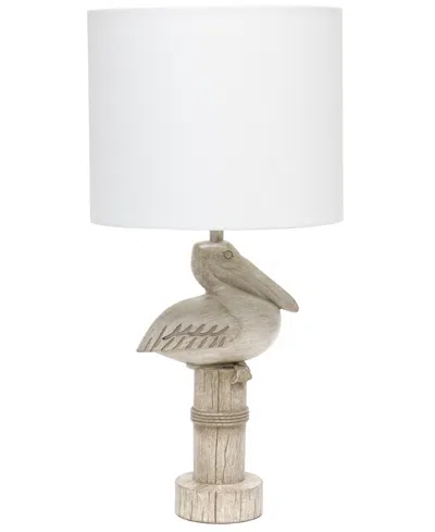 Simple Designs Shoreside 17.25" Tall Coastal Sitting Pelican Beige Wash Polyresin Bedside Table Desk Lamp