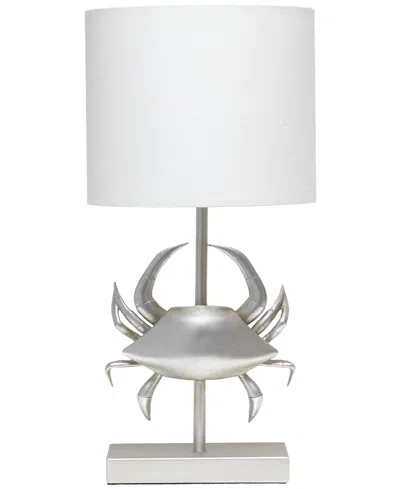 Simple Designs Shoreside 18.25" Tall Coastal White And Polyresin Pinching Crab Shaped Bedside Table Desk Lamp In Brushed Nickel