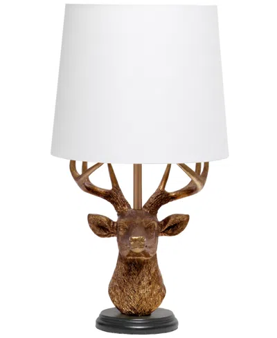 Simple Designs Woodland 17.25" Tall Rustic Antler Copper Deer Bedside Table Desk Lamp With Tapered White Fabric Sha