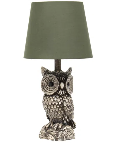 Simple Designs Woodland 19.85" Tall Contemporary Polyresin Night Owl Novelty Bedside Table Desk Lamp In Green Shad