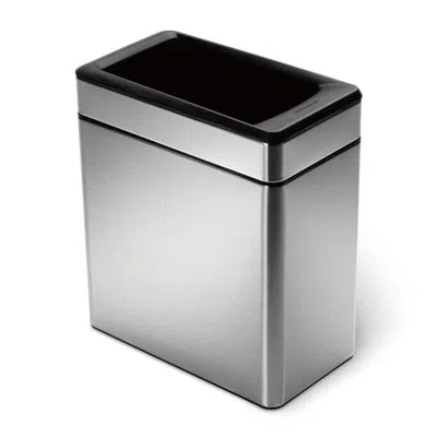Simplehuman 10 Liter / 2.6 Gallon Profile Open Trash Can, Brushed Stainless Steel In Silver,black