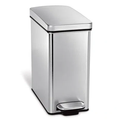 Simplehuman 10 Liter / 2.6 Gallon Stainless Steel Bathroom Slim Profile Trash Can In Brushed