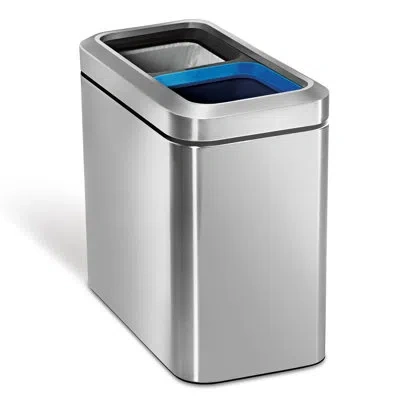 Simplehuman 20 Liter Dual Compartment Slim Open Trash & Recycling Can Trash Can In Brushed Stainless Steel