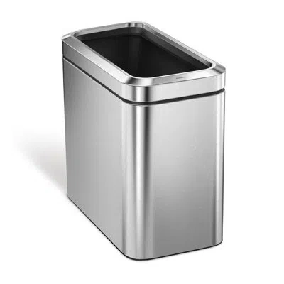 Simplehuman 25 Liter / 6.6 Gallon Slim Open Commercial Trash Can, Brushed Stainless Steel