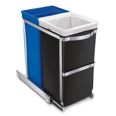 Simplehuman 35 L / 9.3 Gallon Dual Compartment Under Counter Kitchen Cabinet Pull-out Recycling Bin Trash Can In Black,blue