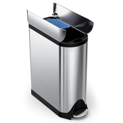 Simplehuman 40 Liter / 10.6 Gallon Dual Compartment Butterfly Lid Kitchen Recycling Step Trash Can In Brushed,black
