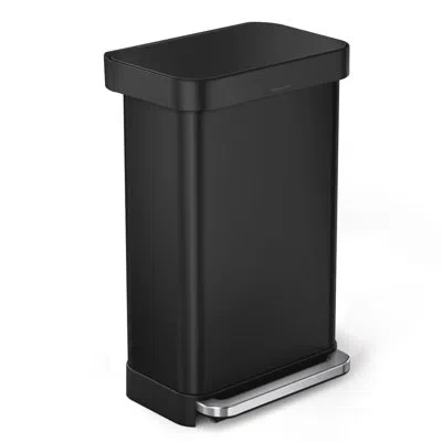 Simplehuman 45 Liter / 12 Gallon Rectangular Hands-free Kitchen Step Trash Can, Matte Black Steel