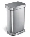 Simplehuman 45 Litre Rectangular Step Can With Liner Pocket With Plastic Lid In Brushed Stainless Steel