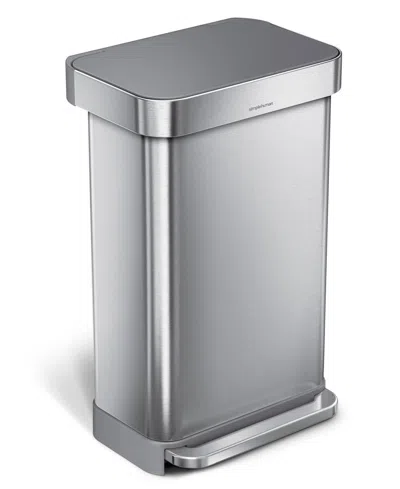 SIMPLEHUMAN 45 LITER RECTANGULAR STEP KITCHEN TRASH CAN WITH LINER POCKET, STAINLESS STEEL WITH GRAY PLASTIC LID