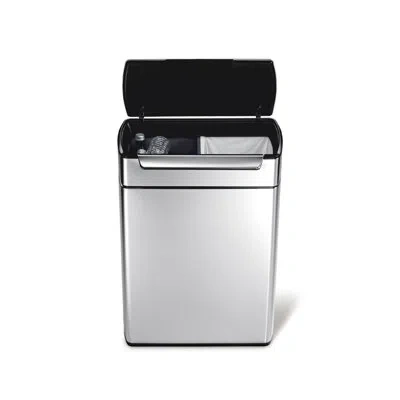 Simplehuman 48 Liter Touch-bar Dual Compartment Kitchen Recycling Trash Can, Stainless Steel In Brushed