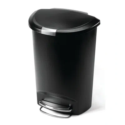 Simplehuman 50 Liter / 13 Gallon Semi-round Kitchen Step Trash Can With Secure Slide Lock, Plastic In Black
