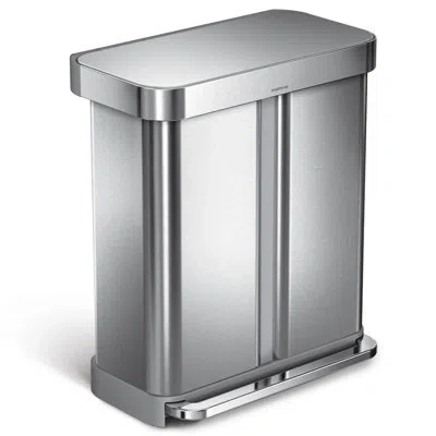 Simplehuman 58l / 15.3 Gallon Hands-free Dual Compartment Recycling Kitchen Step Trash Can With Lid In Brushed