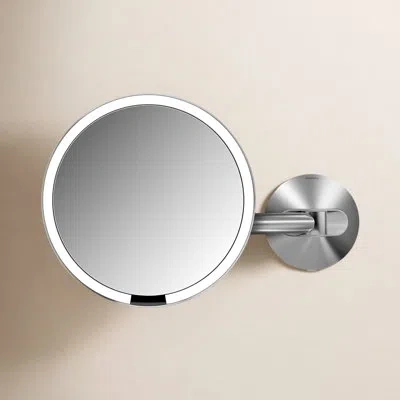 Simplehuman Brushed 8" Round Wall Mount Sensor Makeup Mirror, 5x Magnification, Hard-wired In Brushed Nickel