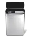 Simplehuman Brushed Stainless Steel 48 Liter Fingerprint Proof Touch Bar Dual Recycler Trash Can In Brushed St