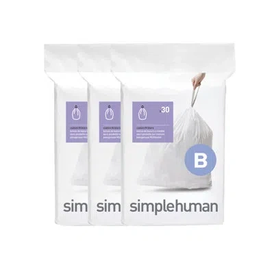 Simplehuman Code B Custom Fit Trash Can Liner, 3 Refill Packs (90 Count), 6 Liter / 1.6 Gallon In White