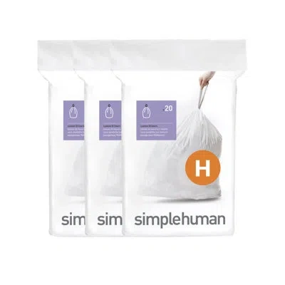 Simplehuman Code H Custom Fit Drawstring Trash Bags, 30-35 Liter / 8-9.2 Gallon In White