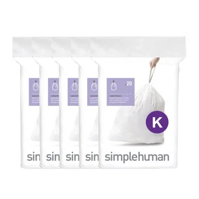 Simplehuman Code K Genuine Custom Fit Drawstring Trash Bags Dispenser Packs, 100 Count In White