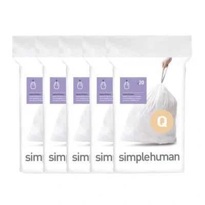 Simplehuman Code Q Genuine Custom Fit Drawstring Trash Bags Dispenser Packs, 100 Count In White