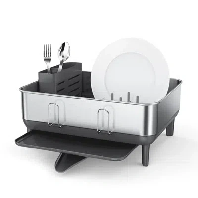 Simplehuman Compact Kitchen Dish Drying Rack With Swivel Spout, Fingerprint-proof Stainless Steel Frame In Brushed Steel,gray