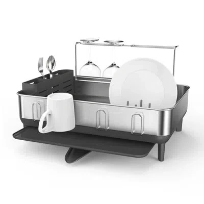 Simplehuman Kitchen Dish Drying Rack With Swivel Spout, Fingerprint-proof Stainless Steel Frame In Brushed