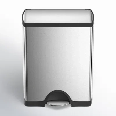 Simplehuman Rectangular Dual Compartment Recycling Kitchen Step Trash Can, 46 Liter, Stainless Steel In Brushed