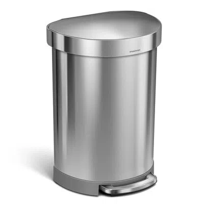 Simplehuman Semi-round Hands-free Kitchen Step Trash Can With Soft-close Lid In Brushed Stainless Steel