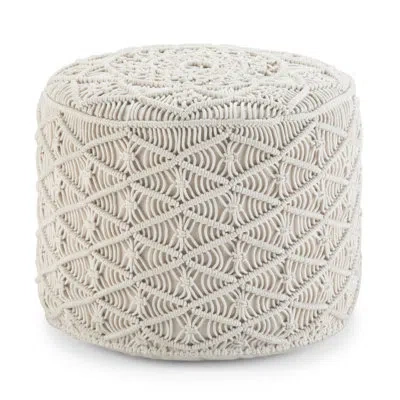 Simpli Home 18" Wide Round Geometric Pouf Ottoman In Natural