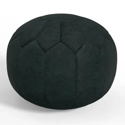 Simpli Home 20" Wide Genuine Leather Round Pouf Ottoman In Teal Genuine Leather