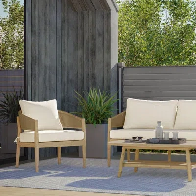 Simpli Home Acacia Patio Dining Armchair With Cushion In Natural