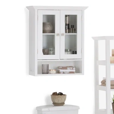 Simpli Home Acadian 24"w Double Door Contemporary Bathroom Wall Cabinet With Adjustable Shelves And Tempered Gla In Pure White