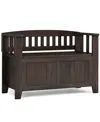 Simpli Home Acadian 25" Solid Wood Small Entryway Storage Bench In Brunette Brown